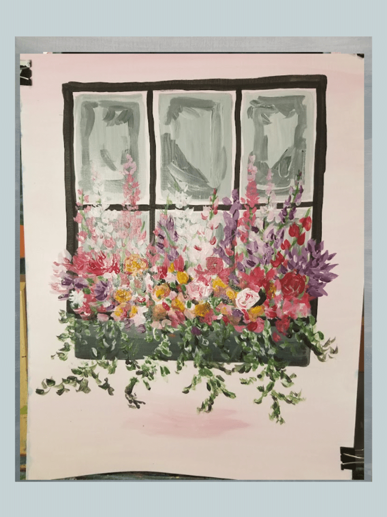 Flowers in window box easy painting idea