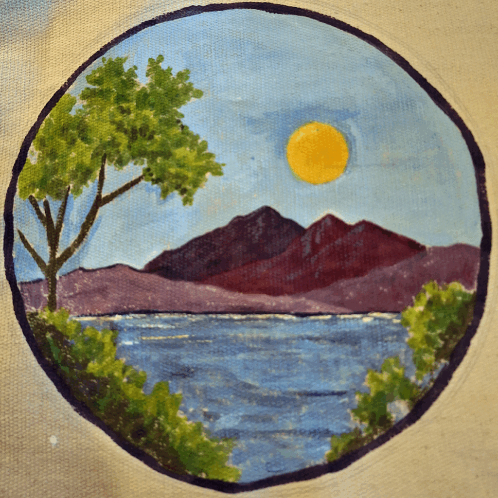 mountain sunrise canvas tote painting